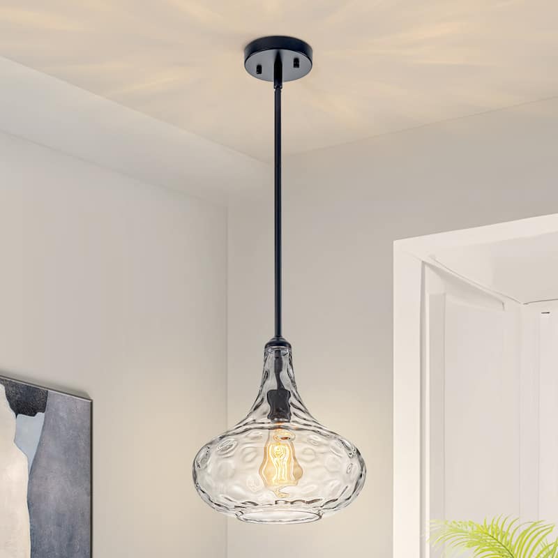 Starsky Modern 1-Light Clear Hammered Glass Kitchen Island Pendant Light