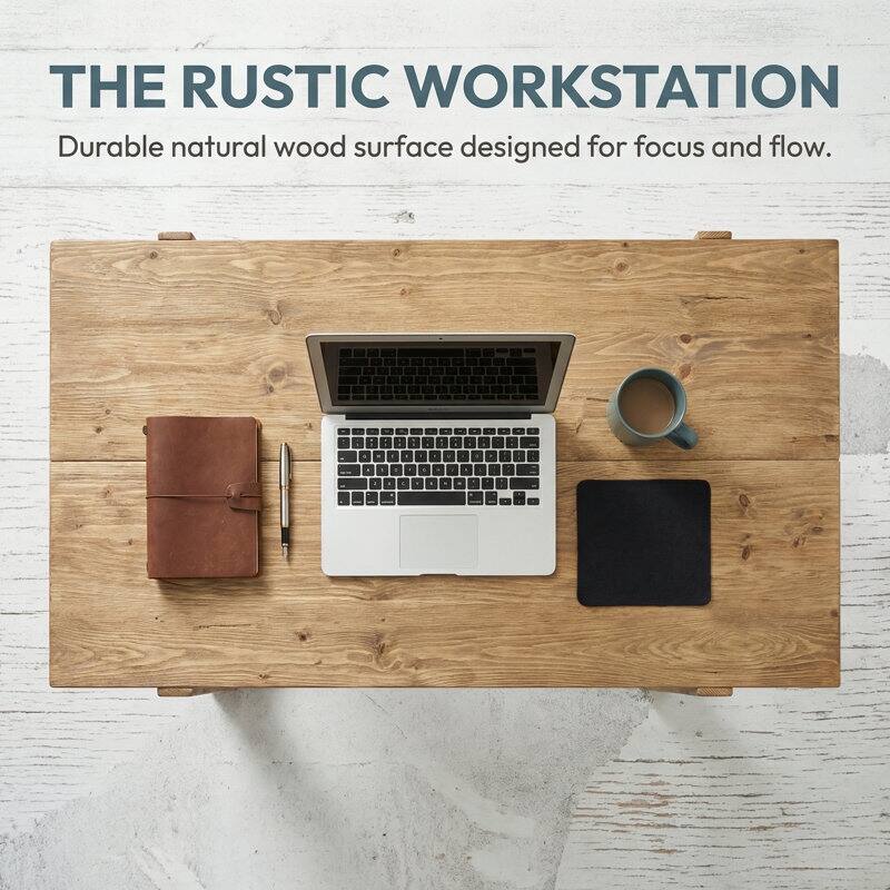 Solid Wood Computer Desk, 63" Large Rustic Executive Office Desk