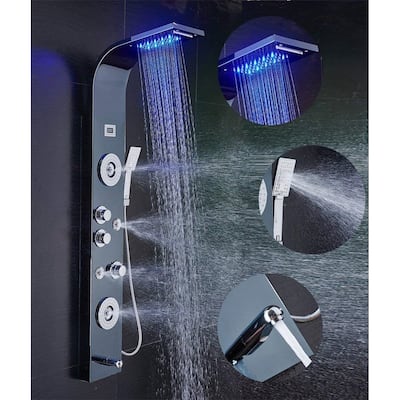 55 in. LED Shower Panel Tower System and Tub Spout in Brushed Black