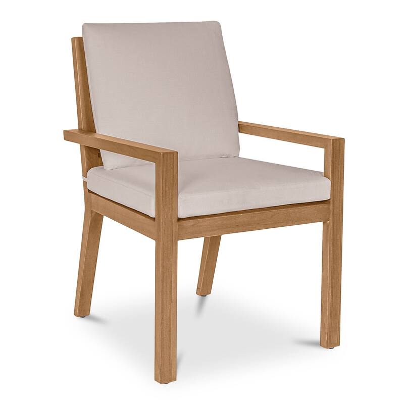 NADAAL STUDIOS Virelith Outdoor Dining Chair, Slatted Back, Solid Teak, Quick Dry Foam, White
