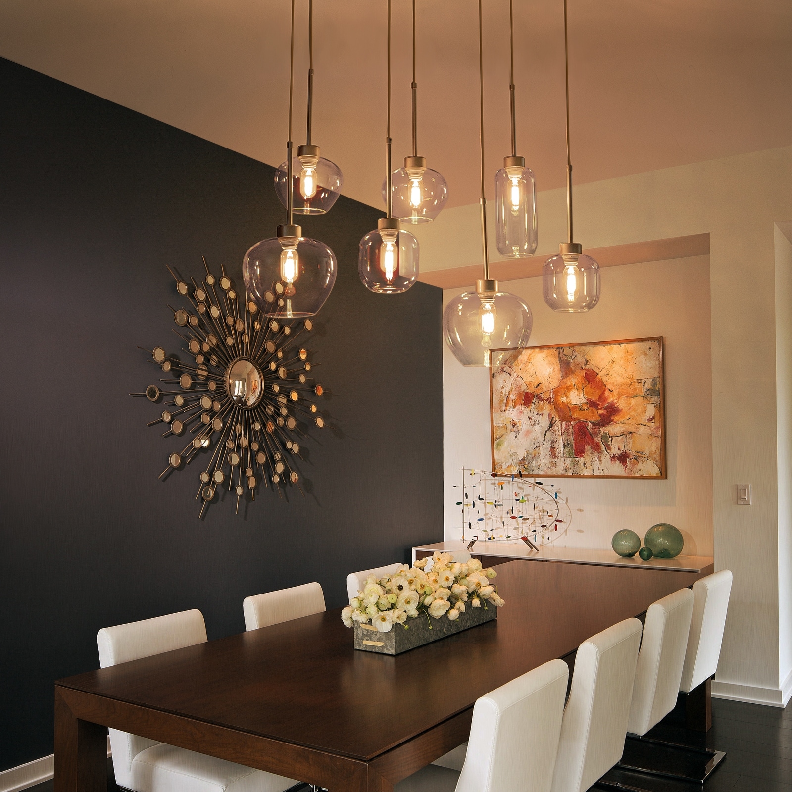 7-Light Cluster Glass Liner Kitchen Island Pendant Light for