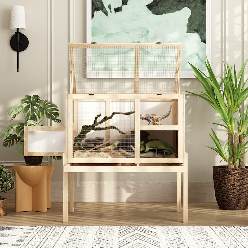 Deluxe Wooden Reptile Cage with Dual Levels and Easy Maintenance