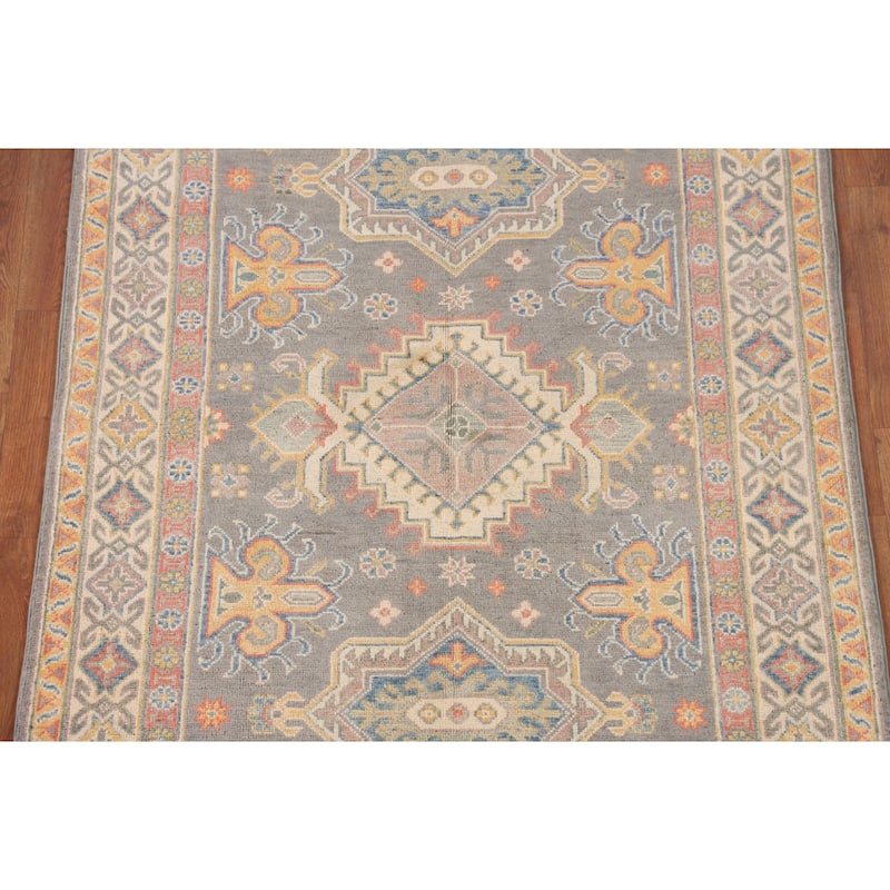 Gray Kazak Oriental Area Rug Hand-Knotted Traditional Wool Carpet - 4'1" x 6'0"
