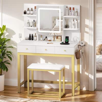 Moasis 39.3" Wide Makeup Vanity Set with Lighted Mirror & Power Outlet