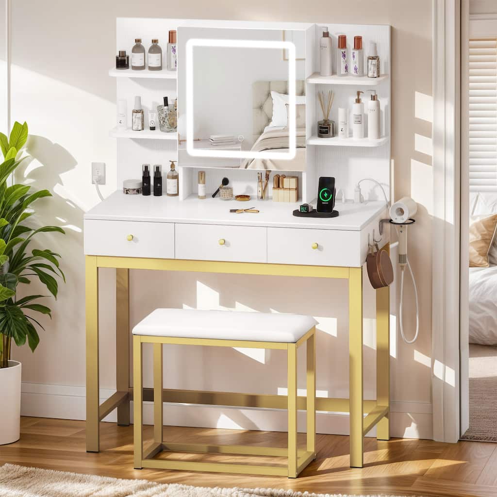 Moasis 39.3" Wide Makeup Vanity Set with Lighted Mirror & Power Outlet