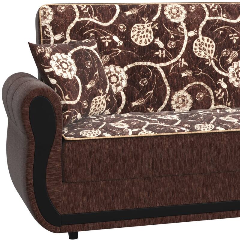 HomeRoots 90" Brown Chenille Convertible Futon Sleeper Sofa And Toss Pillows With Storage