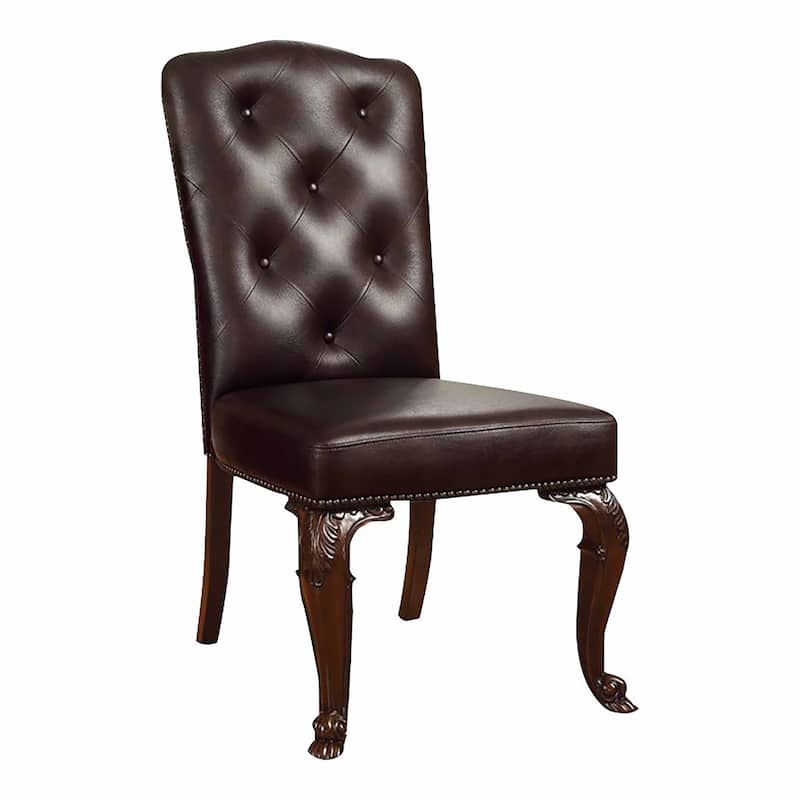 Furniture of America Kova Traditional Cherry Tufted Leather Dining Chairs (Set of 2)