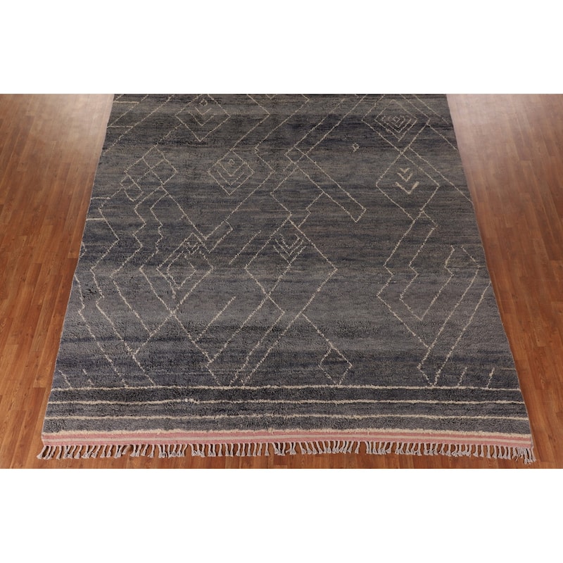 Geometric Moroccan Large Oriental Area Rug Hand-Knotted Wool Carpet - 9'11" x 14'8"