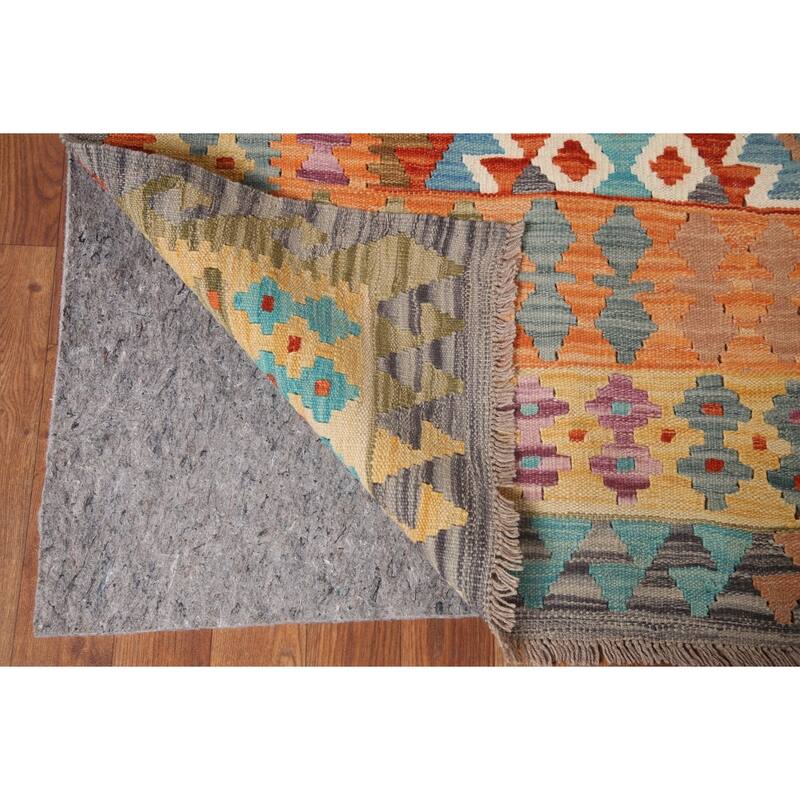 Hand Woven Oriental 100% Wool Carpet Southwestern Geometric Oranges & Rust Kilim Area Rug - 9' 6'' X 6' 6''
