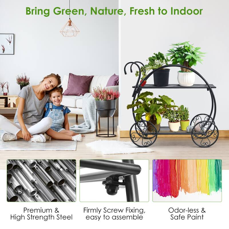Costway Heavy Duty Metal Flower Cart Pot Rack Plant Display Stand