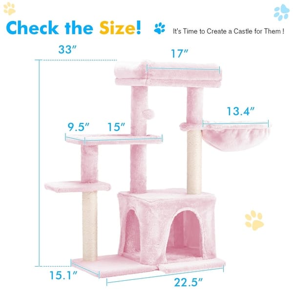 dimension image slide 7 of 12, EROMMY Cat Tree – Multi-Level Cat Tower with Sisal Scratching Posts & Swing Ball, Modern Cat Furniture for Indoor Cats