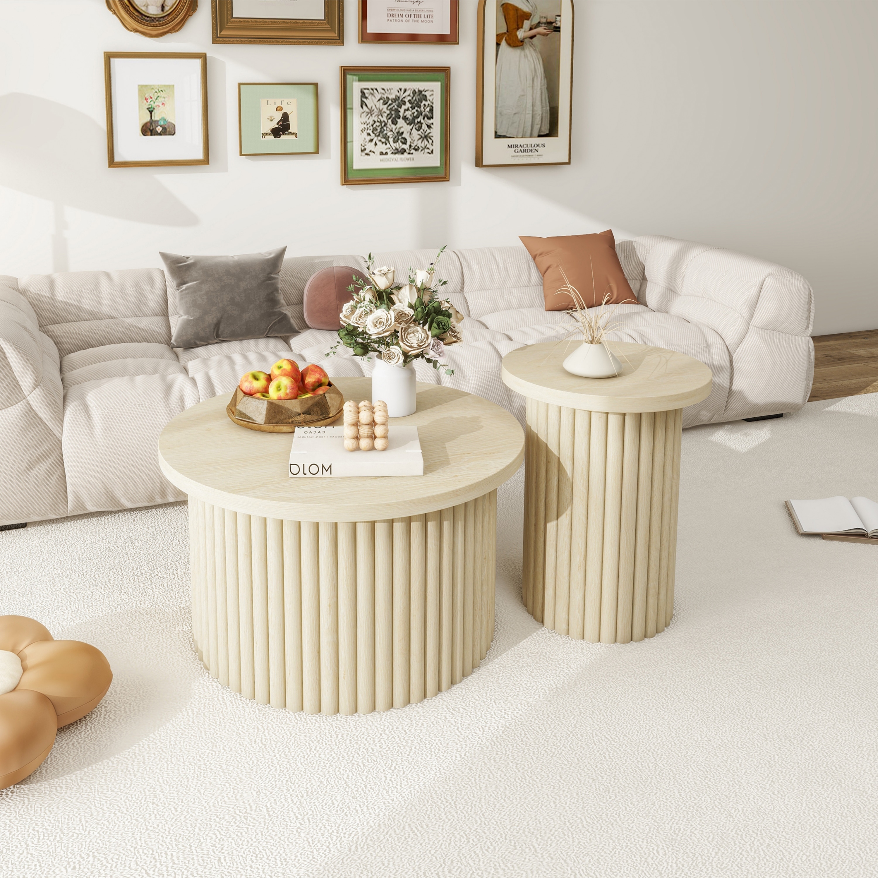 GDFStudio - Modern Metal Base Round Coffee Table Set of 2