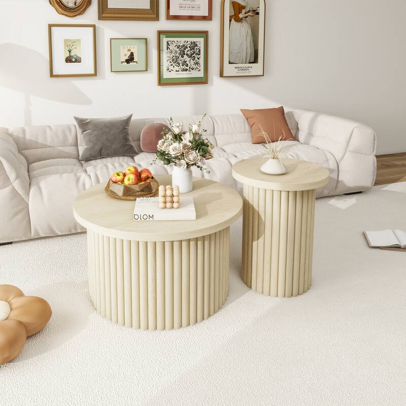 MDF Coffee Table Set with Slatted Legs & Non-Slip Pads