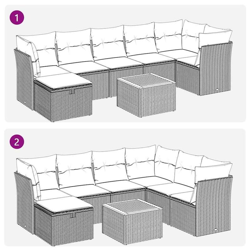 vidaXL Patio Sofa Set with Cushions Outdoor Furniture 8 Piece Poly Rattan - 21.7 x 24.4 x 27.2