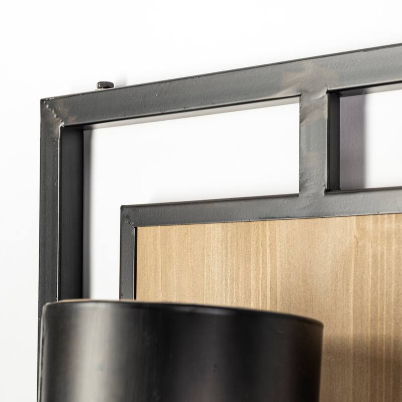 Cleo Black Metal & Wood w/ Black Fabric Shade Rectangular Wall Sconce