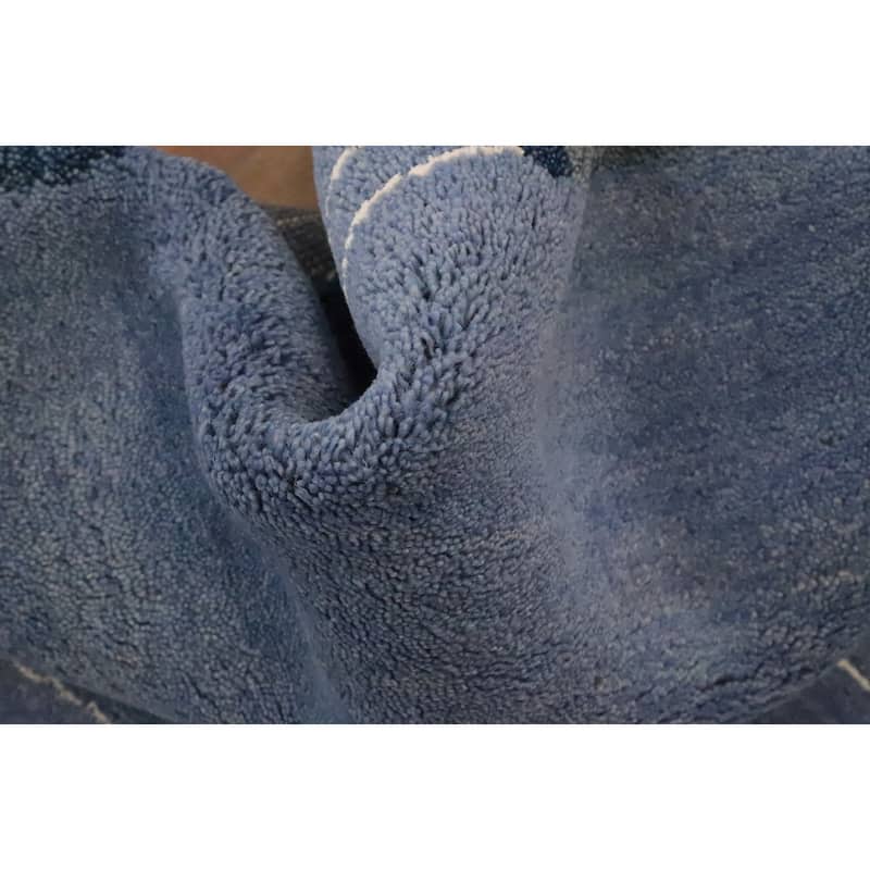 Hand Knotted Oriental 100% Wool Carpet Modern Bordered Navy Blue & Blues Gabbeh Area Rug - 7' 10'' X 5' 8''