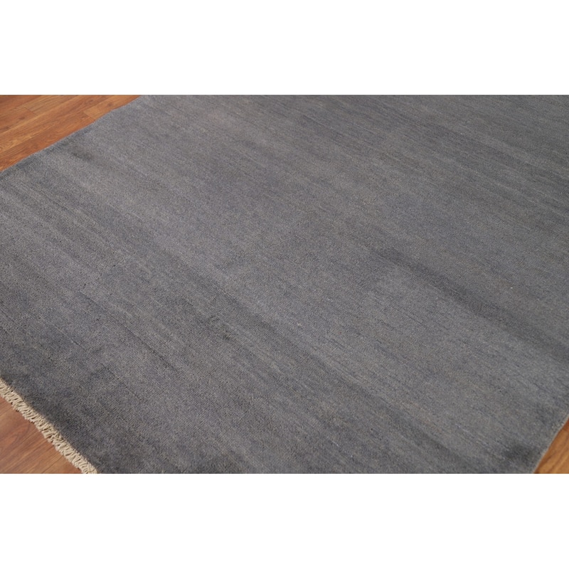Gray Blue Gabbeh Modern Oriental Rug Hand-Knotted Wool Carpet - 5'1"x 6'4"