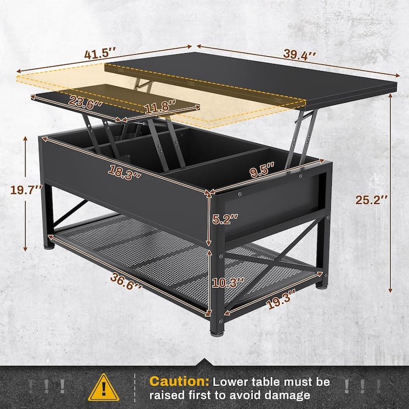 Coffee Table Lift Top 2 Drawers Hidden Compartment for Living Room