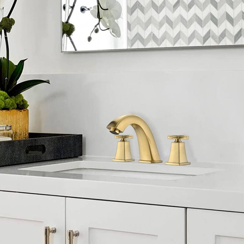 YASINU Cross Handles Widespread 8 Inch Bathroom Faucet With Drain