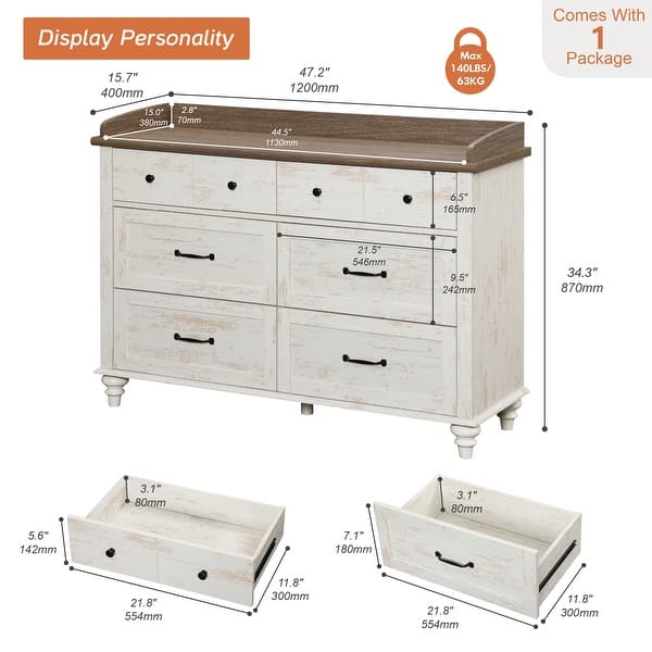 dimension image slide 1 of 6, Farmhouse Kids Dresser with 5/6 Drawers, Wood Baby Dresser for Nursery