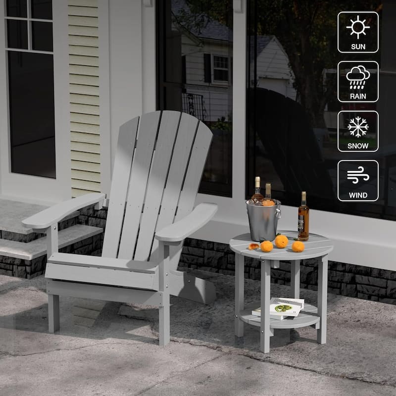 WINSOON All Weather HIPS Outdoor Side Table,Round Table Set Of 2