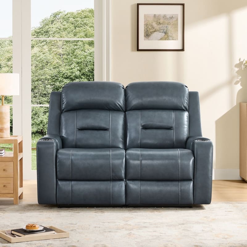 Spruce & Spring Genuine Leather Power Reclining Sofa with Wireless Charging