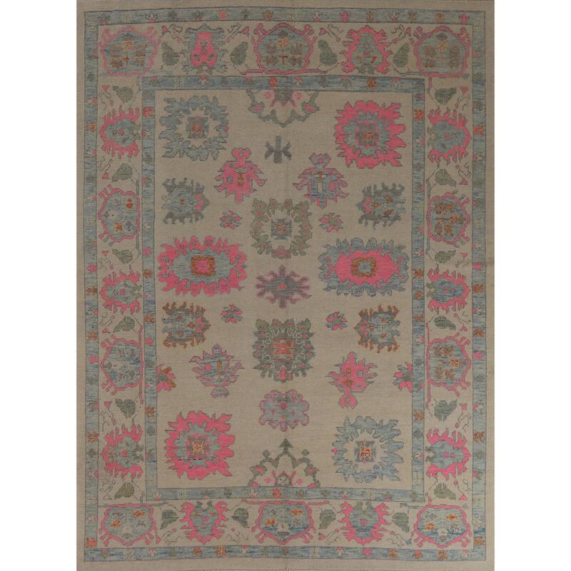 Hand Knotted Oriental 100% Wool Carpet Transitional All-Over Beige & Ivories Oushak Area Rug - 9' 10'' X 8' 1''
