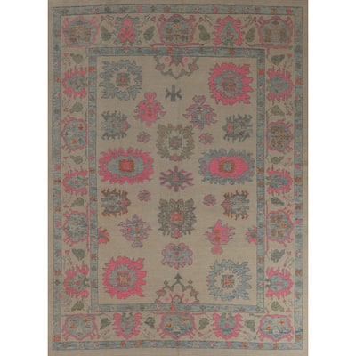Hand Knotted Oriental 100% Wool Carpet Transitional All-Over Beige & Ivories Oushak Area Rug - 9' 10'' X 8' 1''