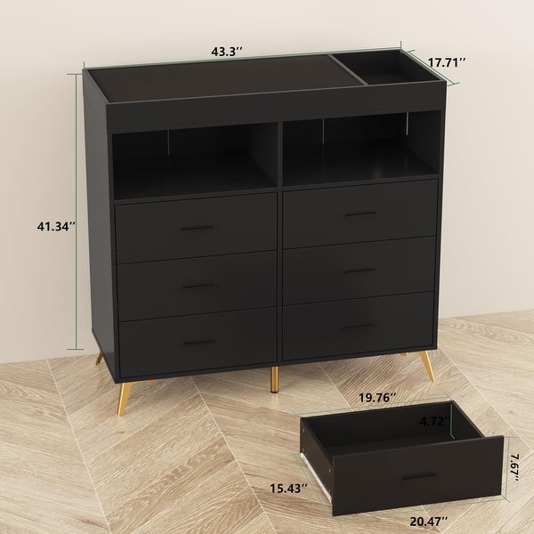 dimension image slide 2 of 3, Dresser for Bedroom with 6 Drawers