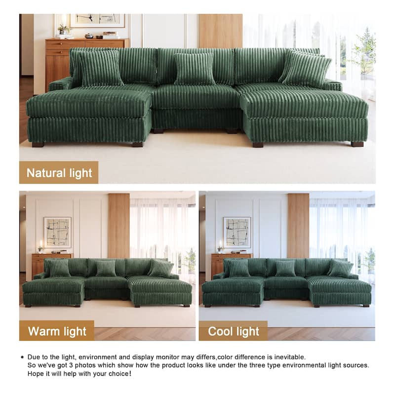 Mia 114" W Oversize Plush Corduroy Modular Sectional Sofa With Ottoman - 114" W