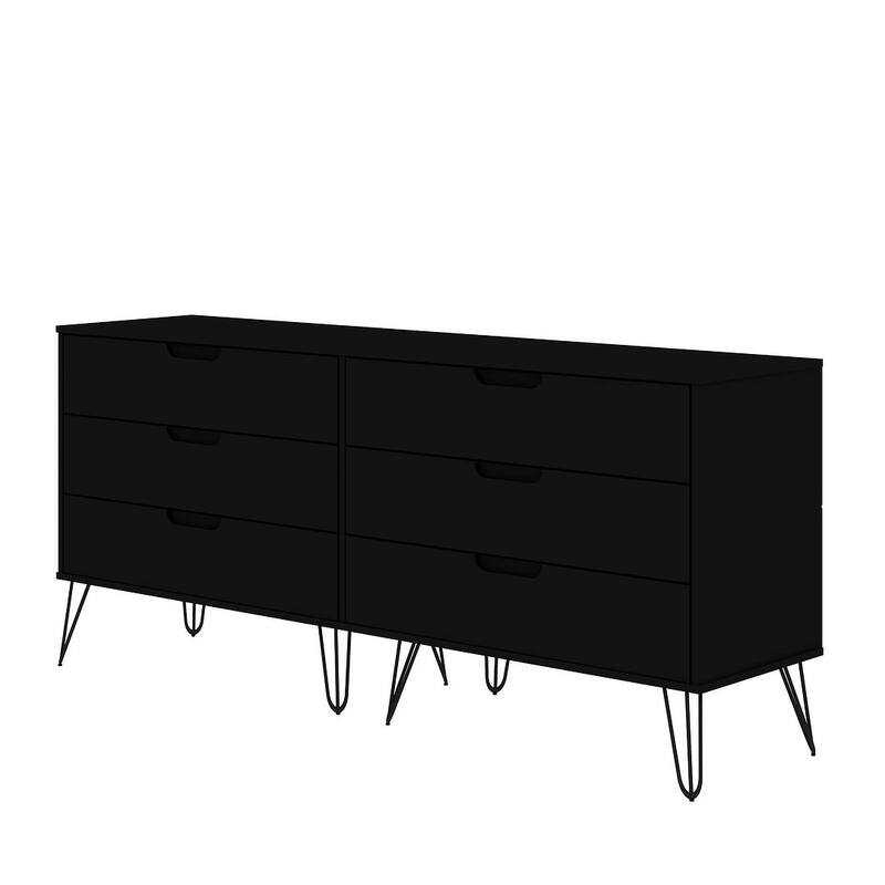 Manhattan Comfort Rockefeller 6-Drawer Double Low Dresser with Metal Legs