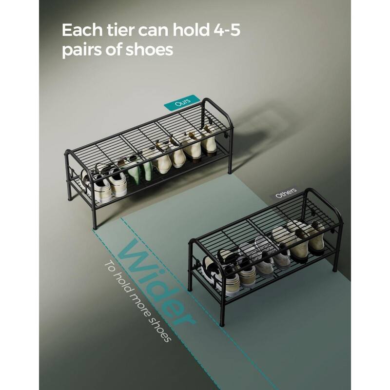 Moder Metal Shoe Rack Organizer with Shelf Storage with Side Hooks for Multiples Shoes Pairs