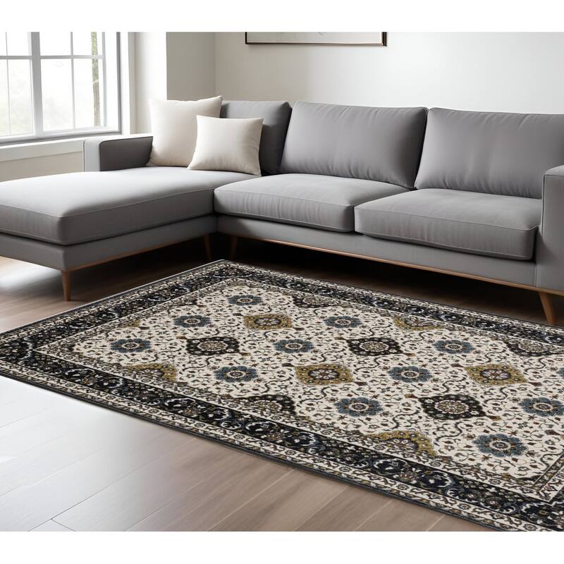 HomeRootsMedallion Traditional Rectangle Area Rug - 155.12' X '118.11' X '0.47 - Ivory