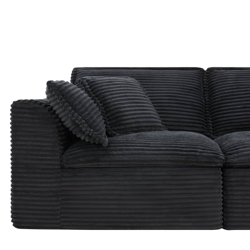 U-Shaped Sectional Sofa Set, Oversized Modular Deep Seat Sofa Corduroy Cloud Like Couch with 2 Movable Ottomans