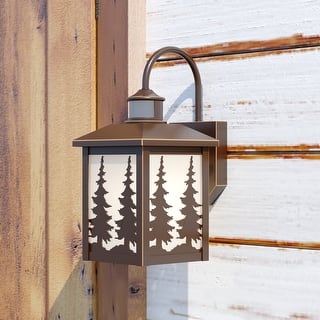 Yosemite Bronze Motion Sensor Dusk to Dawn Rustic Outdoor Wall Light White Glass - 7-in W x 14.75-in H x 9.25-in D