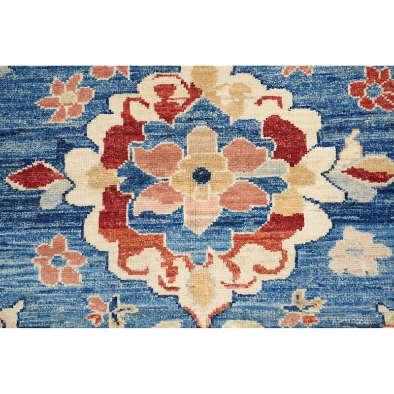 Hand Knotted Oriental 100% Wool Carpet Transitional Floral Navy Blue & Blues Oushak Area Rug - 6' 9'' X 5' 1''