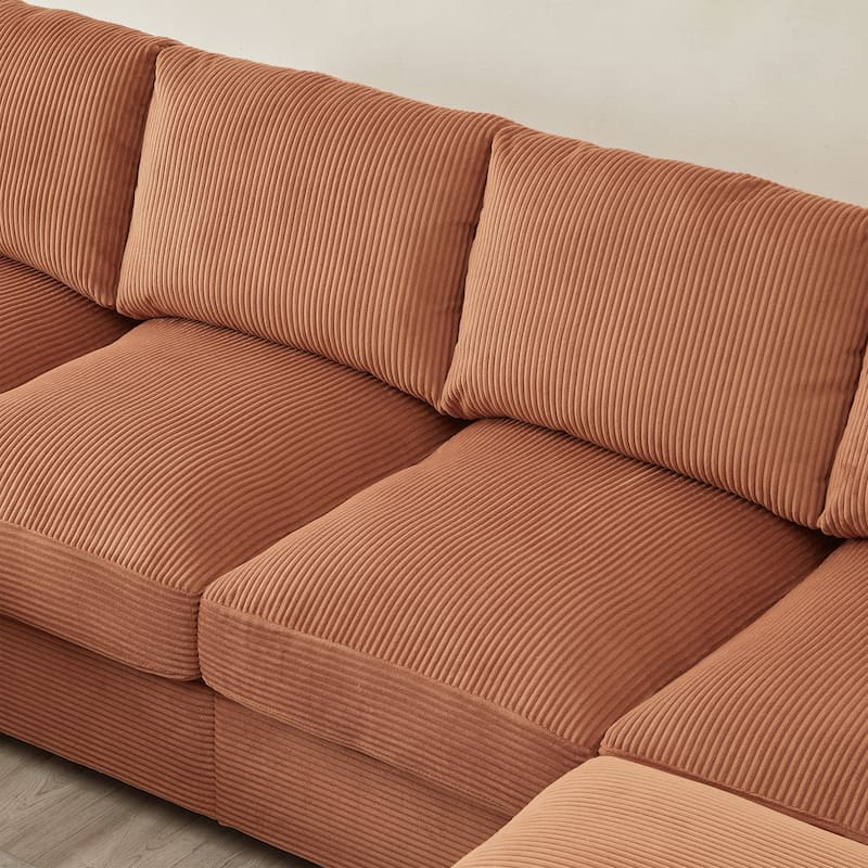 U-Shaped Sectional Sofa with 2 Movable Ottomans, Comfy Corduroy Upholstered 4 Seater Sofa, Lounge Sofa with Storage Armrests