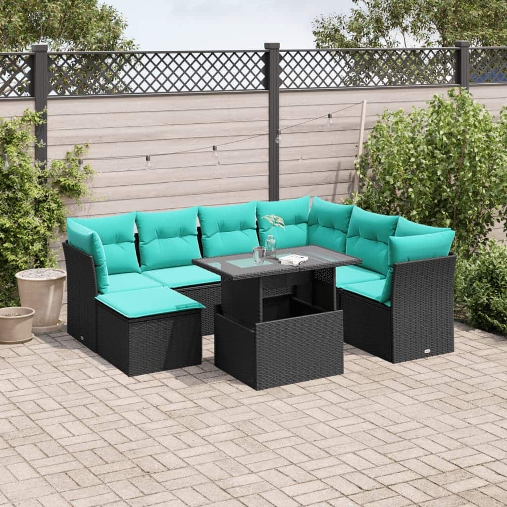 vidaXL Patio Sofa Set with Cushions Modular Outdoor Seating 8 Piece Poly Rattan - 24.4 x 24.4 x 27.2
