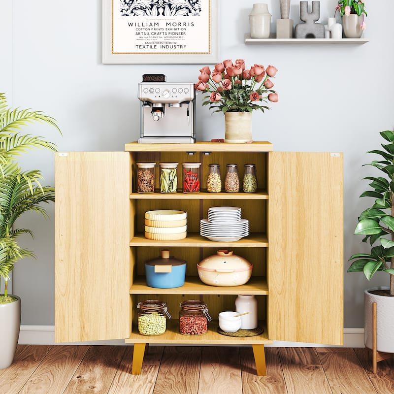 Natural Wood Buffet Sideboard Storage Cabinet with Double Doors Modern Accent Console Table for Living Room or Dining Room