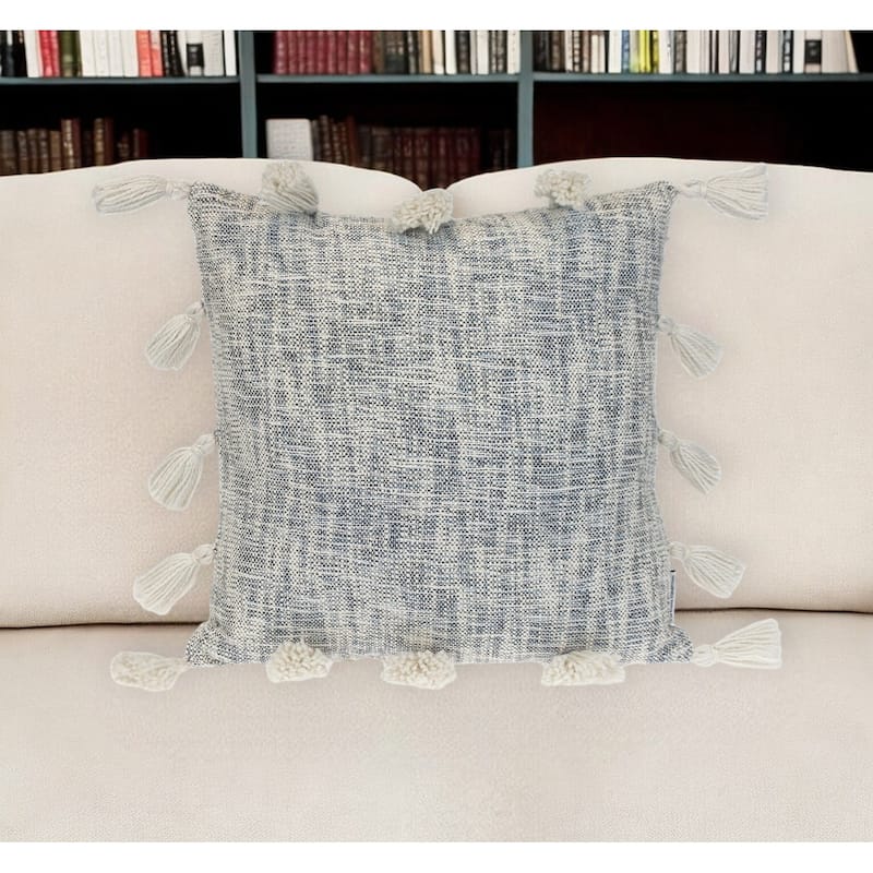 HomeRoots 18" Gray and White Striped Cotton Throw Pillow With Tassels - Accent - Polyester