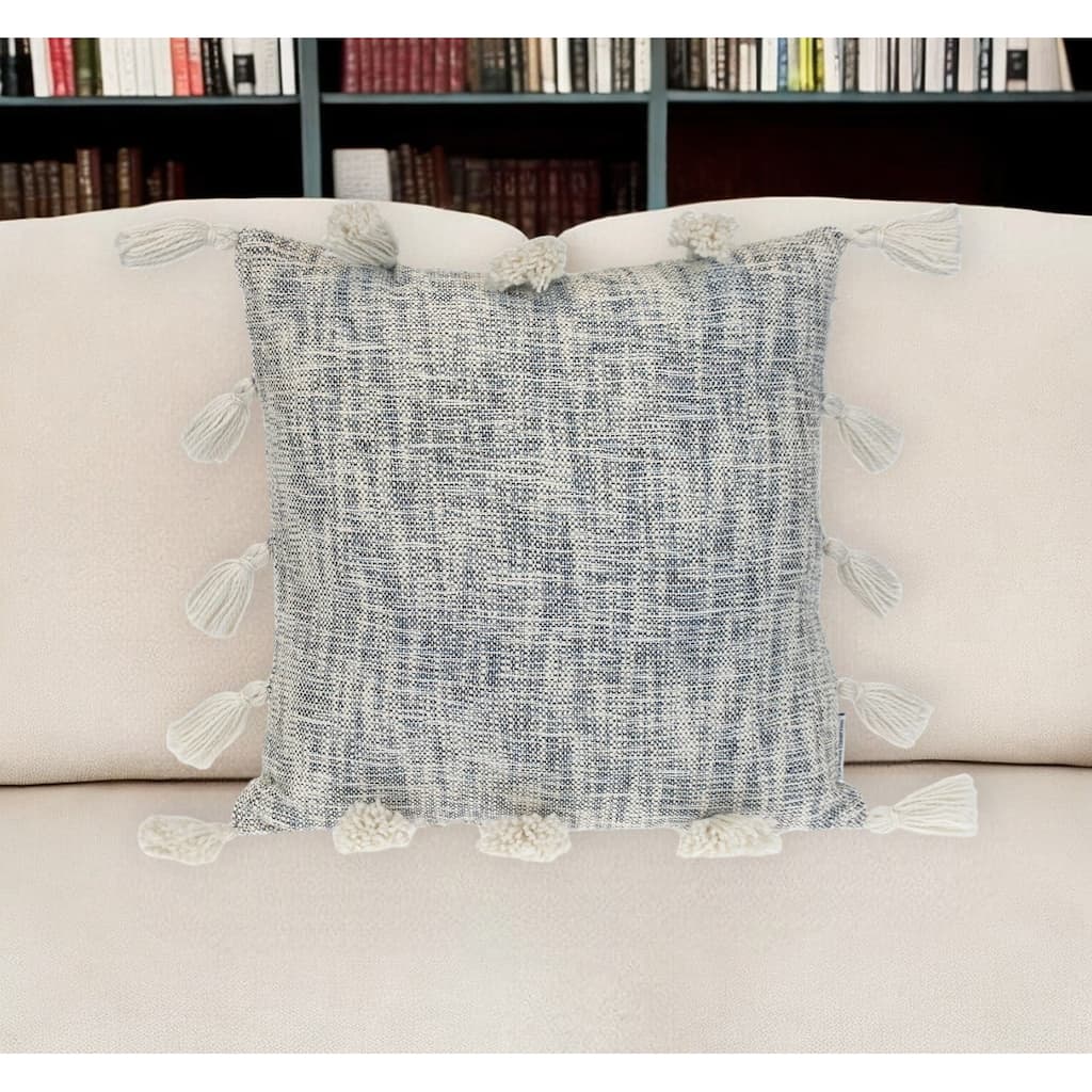 HomeRoots 18" Gray and White Striped Cotton Throw Pillow With Tassels