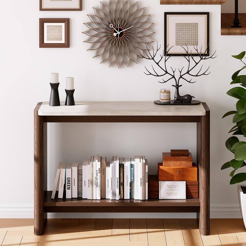 SUNBURY Modern Coffee Table with Walnut Wood Legs - 43''