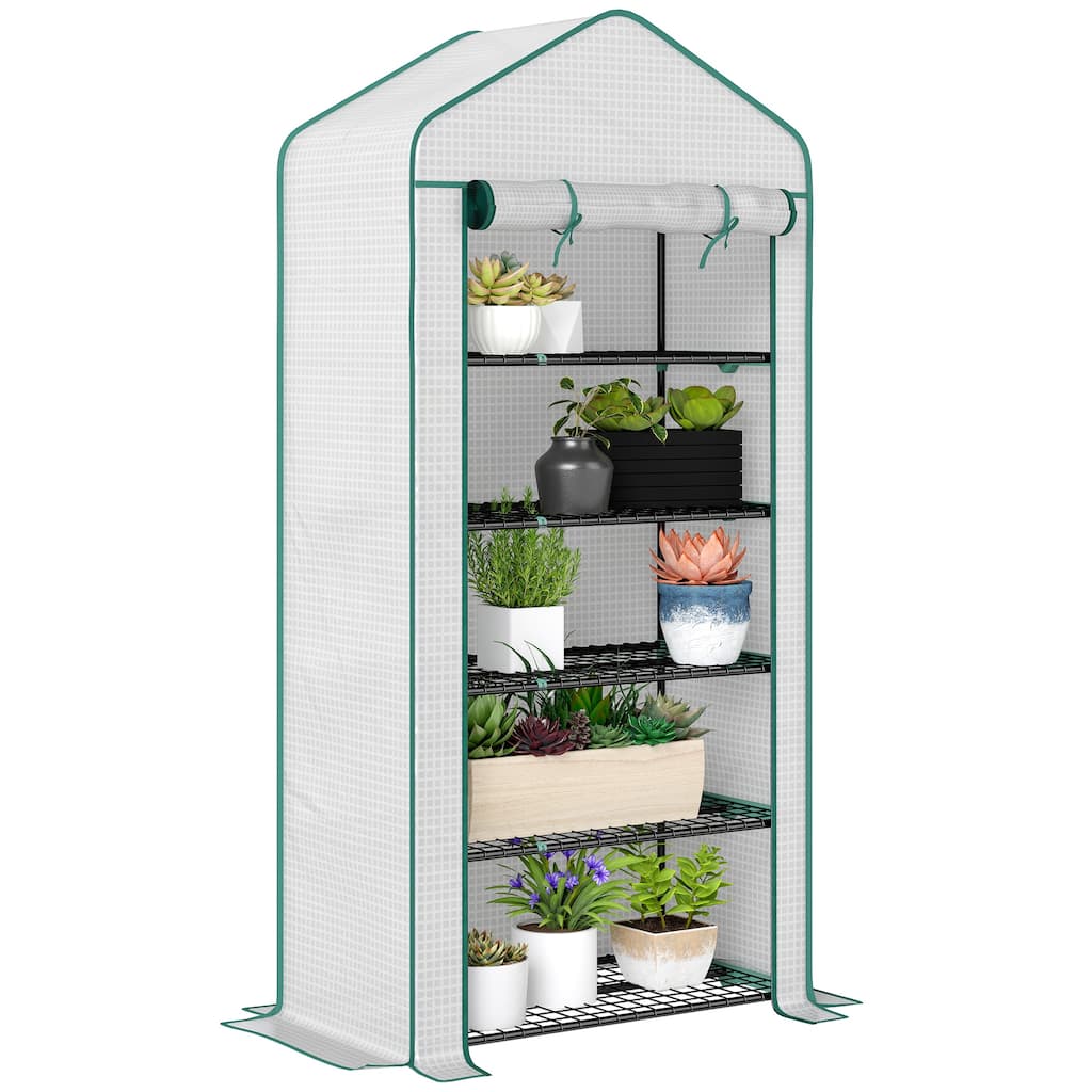 Outsunny 5 Tier Mini Greenhouse, 76" x 35.4" x 19.3" Small Portable Greenhouse with Reinforced PE Cover, Green