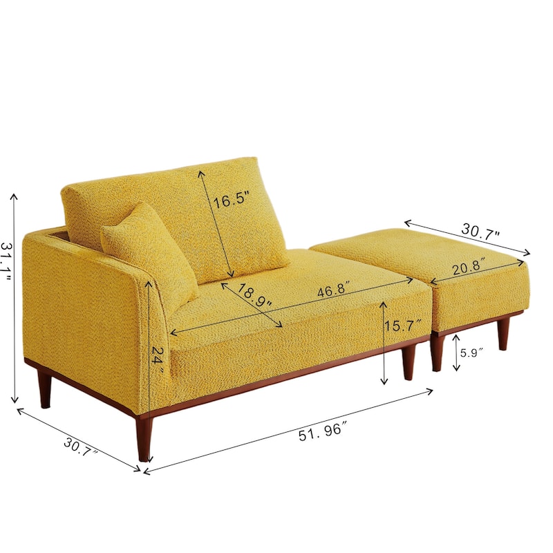 Upholstered Chaise Lounge and Stool for Living Room Bedroom, Quick assembly and maintenance Round wooden legs