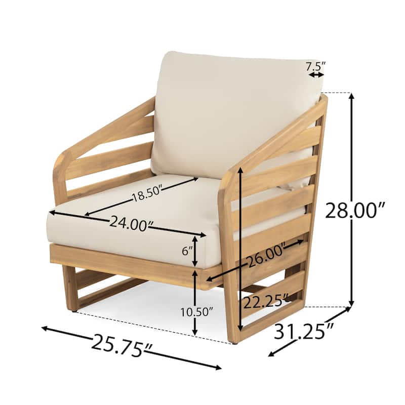 Lenrn Wood Textilene Club Chair with Acacia Frame and Water-Resistant Cushions by Christopher Knight Home