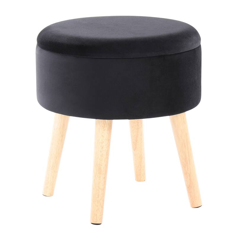 Tray Contemporary Storage Ottoman with Matching Stool in Fabric and Wood Legs by LumiSource