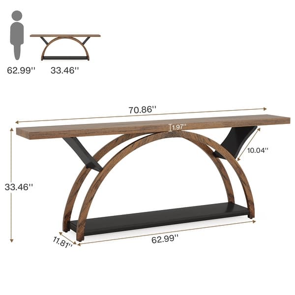 dimension image slide 0 of 3, 2-Tier Narrow Long Console Sofa Table with Semi-Circular Frame for Entryway,Gray Hallway Accent Tables
