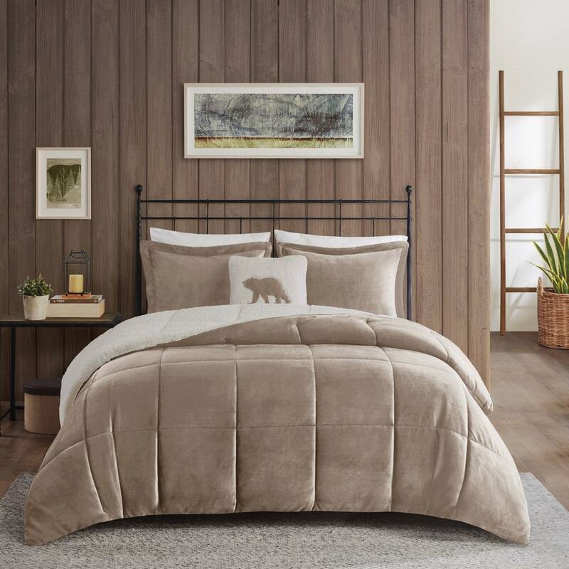 GDF Studio - Alton Plush to Sherpa Down Alternative Comforter Set - Taupe & Ivory - Taupe+Ivory (King)