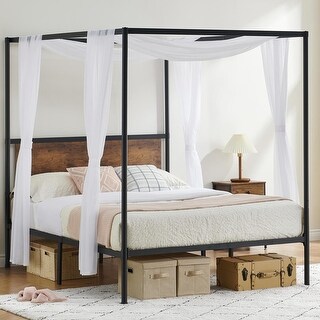 Canopy Bed Fram ,Four-Poster Platform Metal Bed Frame with Storage, No ...