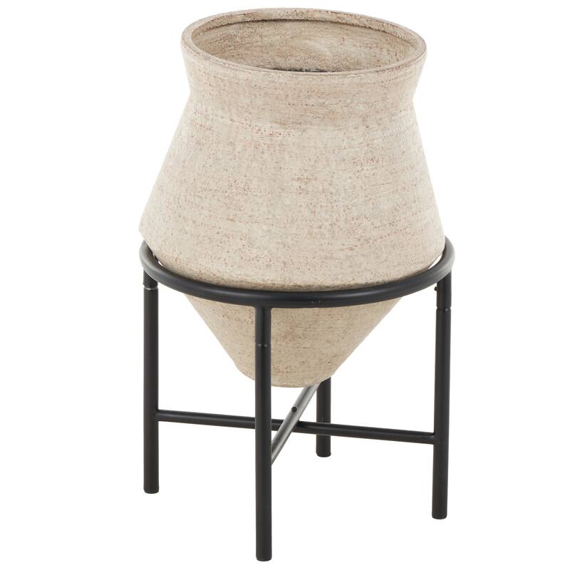 Metal Wide Vase with Black Metal Stands - Beige or Brown - Roche River Decor - Beige